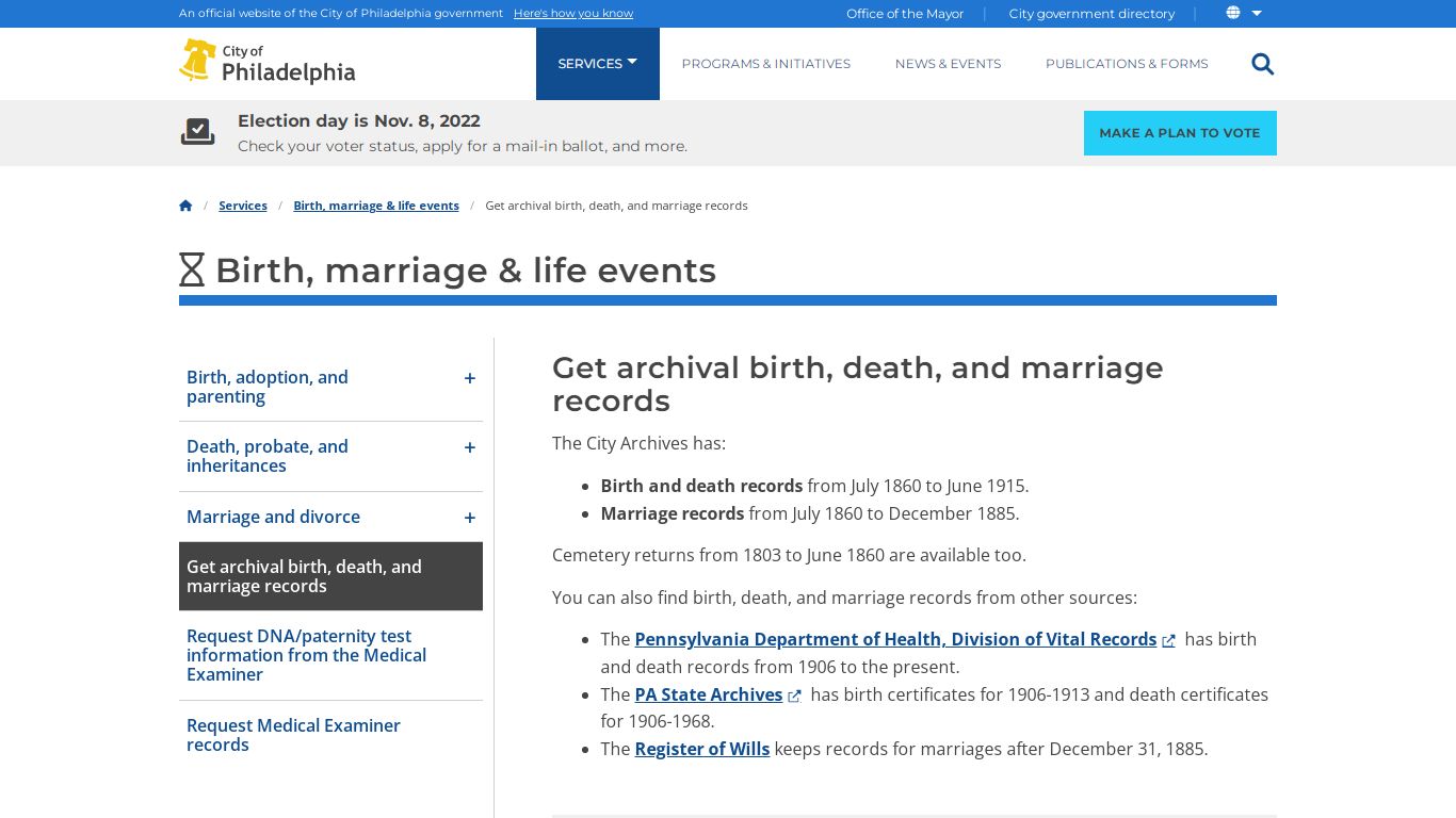 Get archival birth, death, and marriage records | Services